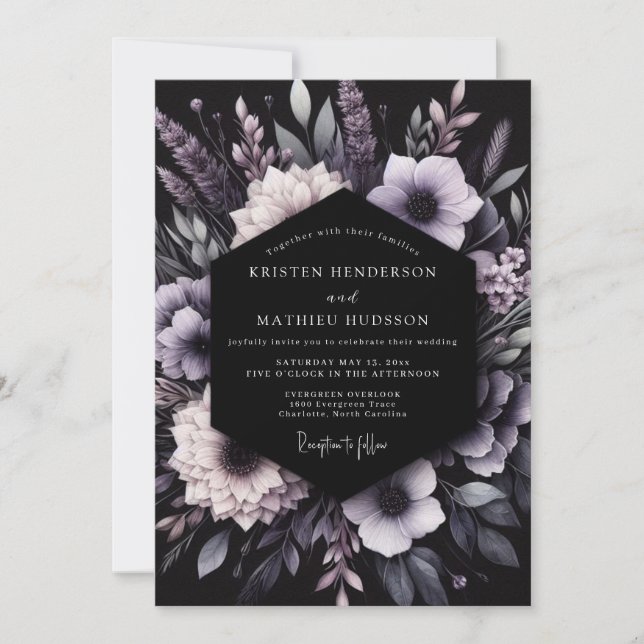 Convite Lavender Botanical Romance Wedding (Frente)
