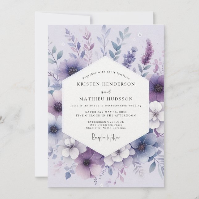 Convite Lavender Botanical Romance Wedding (Frente)
