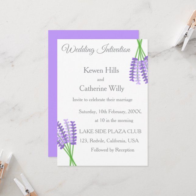 Convite Lavender Botanical Wedding Invitation (Frente/Verso In Situ)