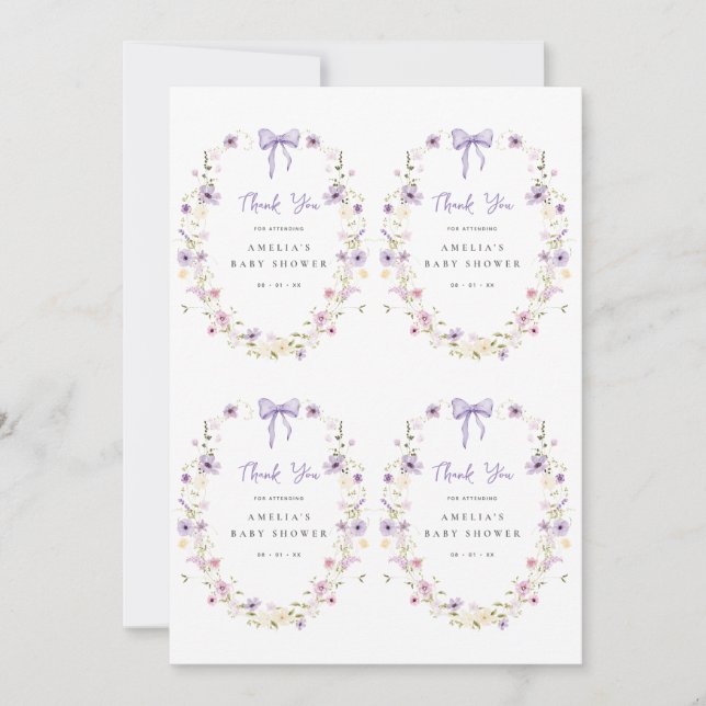 Convite Lavender Bow Gift Tag Printable (Frente)