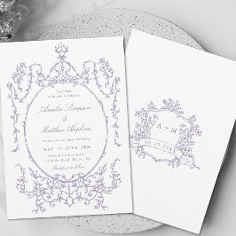 Convite Lavender Classic Floral Frame Wedding           