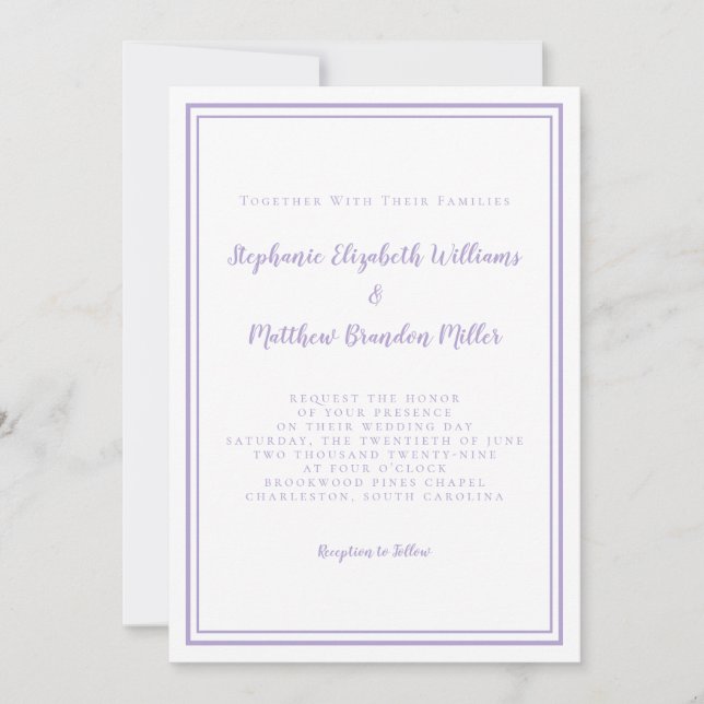 Convite Lavender Elegant Classic Minimalist Wedding Script (Frente)
