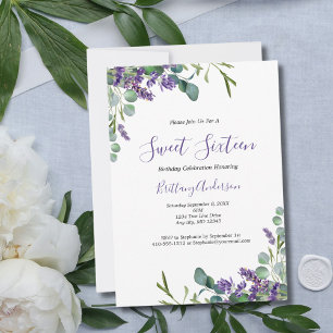 Convite Lavender Eucalipto Doce Dezesseis 16 Aniversário