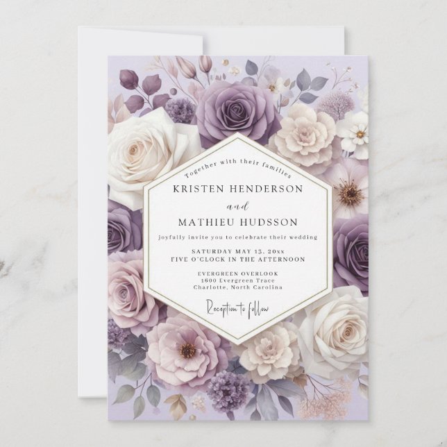 Convite Lavender Floral Blossom Wedding (Frente)