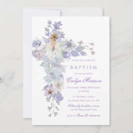 Convite Lavender Floral Cross Baptism Invitation
