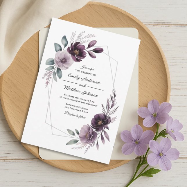 Convite Lavender Floral Frame Wedding Invitation (Criador carregado)