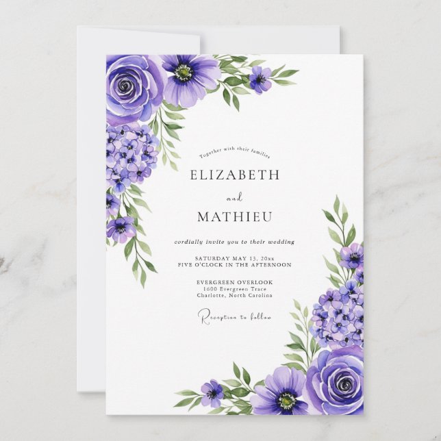 Convite Lavender Floral Romance Wedding (Frente)