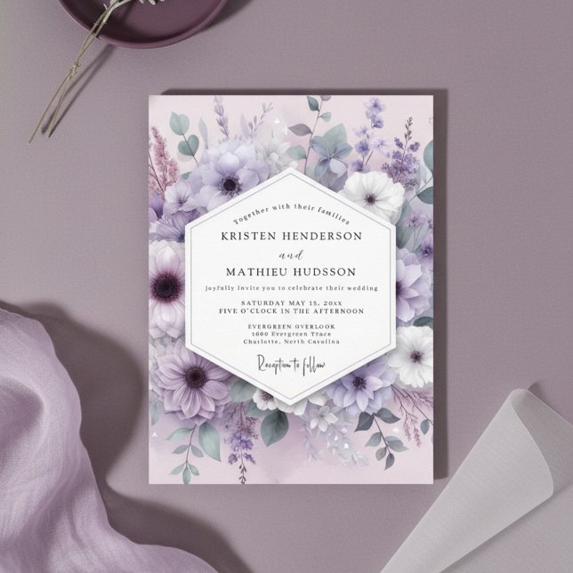 Convite Lavender Floral Whimsy Wedding (Criador carregado)
