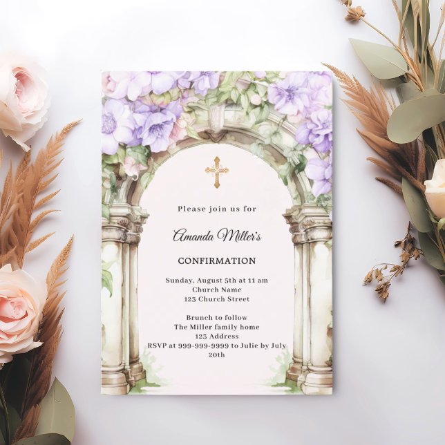 Convite Lavender florals arch girl Confirmation (Criador carregado)
