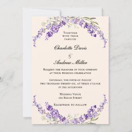Convite Lavender flowers champage cream wedding