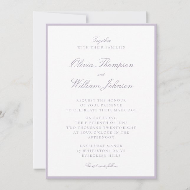 Convite Lavender Framed Wedding Invitation (Frente)