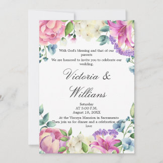 Convite Lavender Garden Romantic Watercolor Floral Wedding