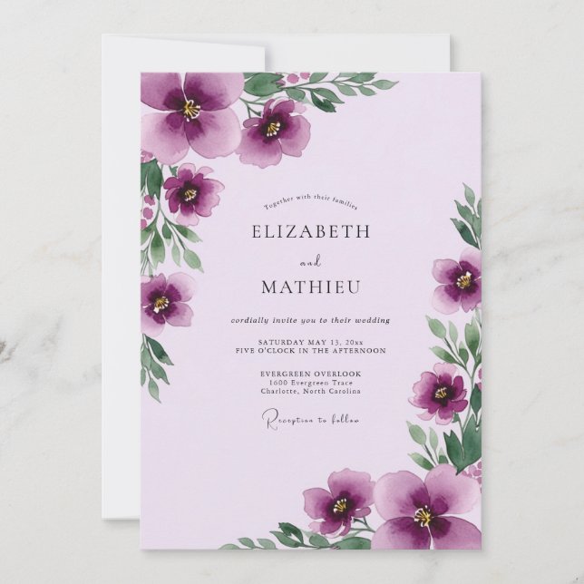 Convite Lavender Graceful Watercolor Wedding (Frente)
