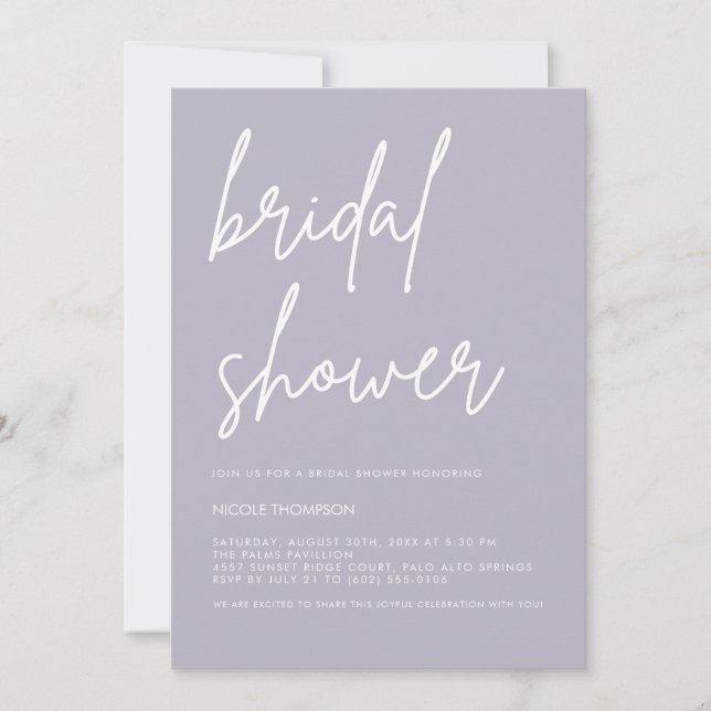 Convite Lavender Gray Minimalist Bridal Shower Invitation  (Frente)