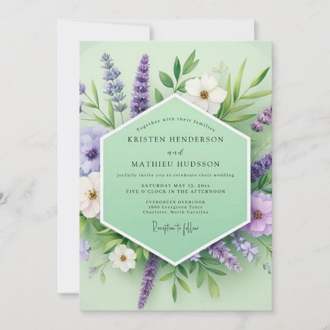 Convite Lavender Green Floral Whimsy Wedding (Frente)