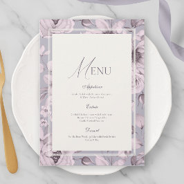 Convite Lavender Grey Floral Wedding Menu