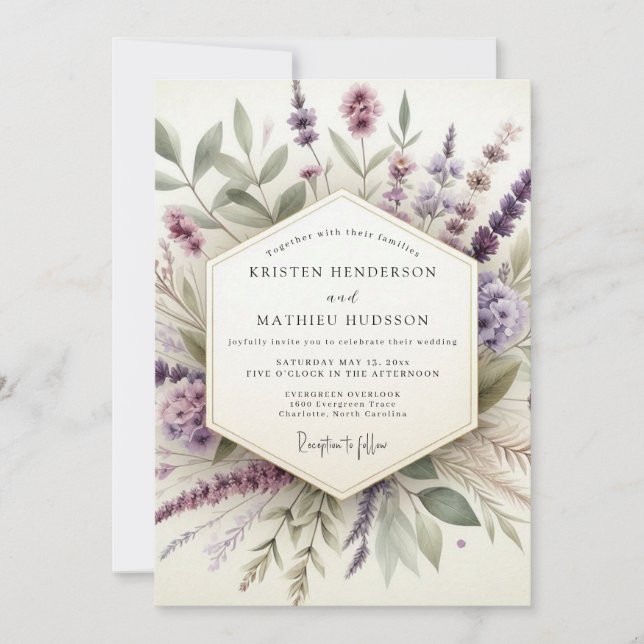 Convite Lavender Hazy Botanical Wedding (Frente)