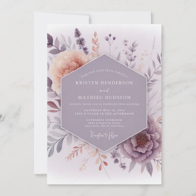 Convite Lavender Hazy Meadow Wedding (Frente)