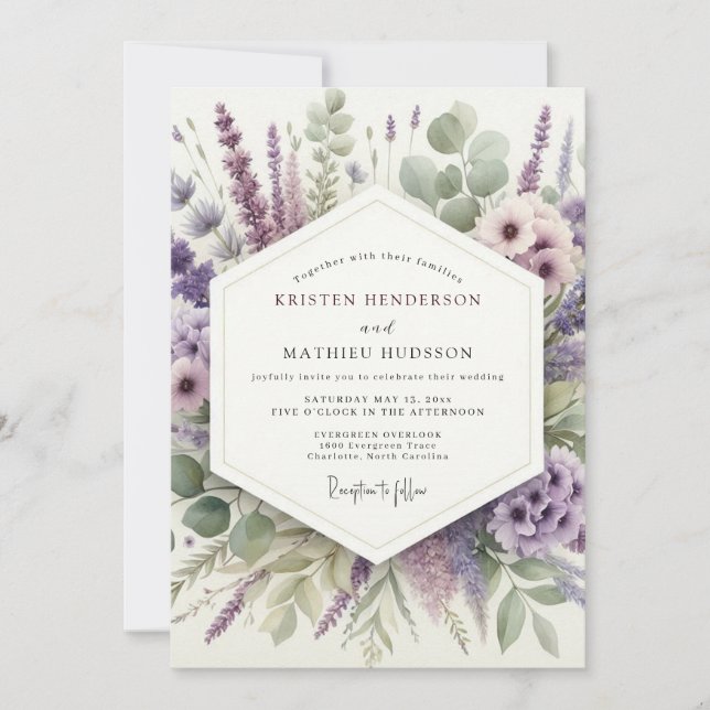 Convite Lavender Herbal Meadow Wedding (Frente)