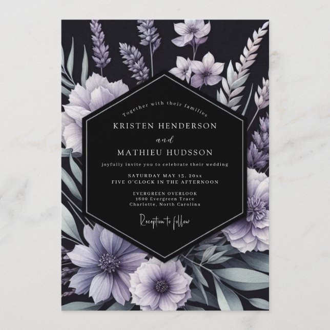 Convite Lavender Inky Floral Wedding (Frente)