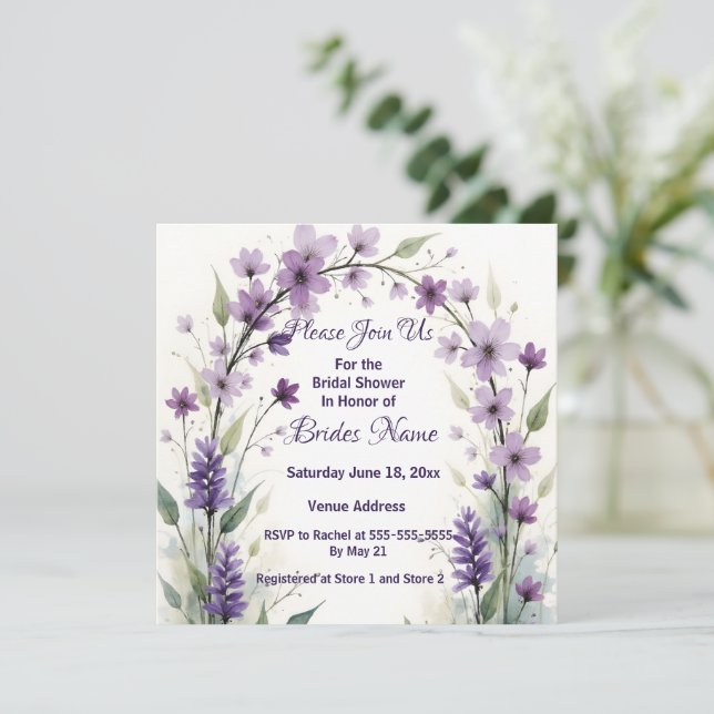 Convite Lavender & Lilac Floral Arch Bridal Shower (Em pé/Frente)