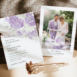 Convite Lavender Lilac White Floral Photo Wedding