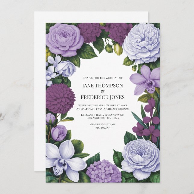 Convite Lavender, Mauve & Plum Floral Wedding (Frente/Verso)