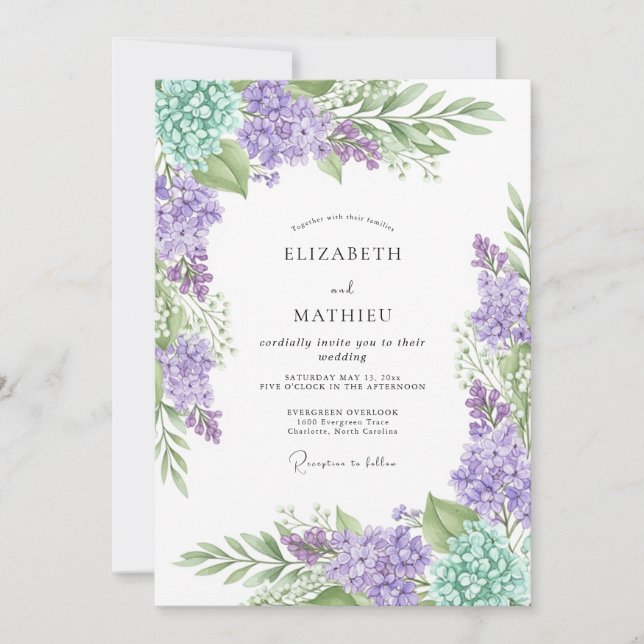 Convite Lavender Mint Delicate Spring Wedding (Frente)