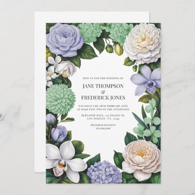 Convite Lavender, Mint Green & White Floral Wedding (Frente/Verso)