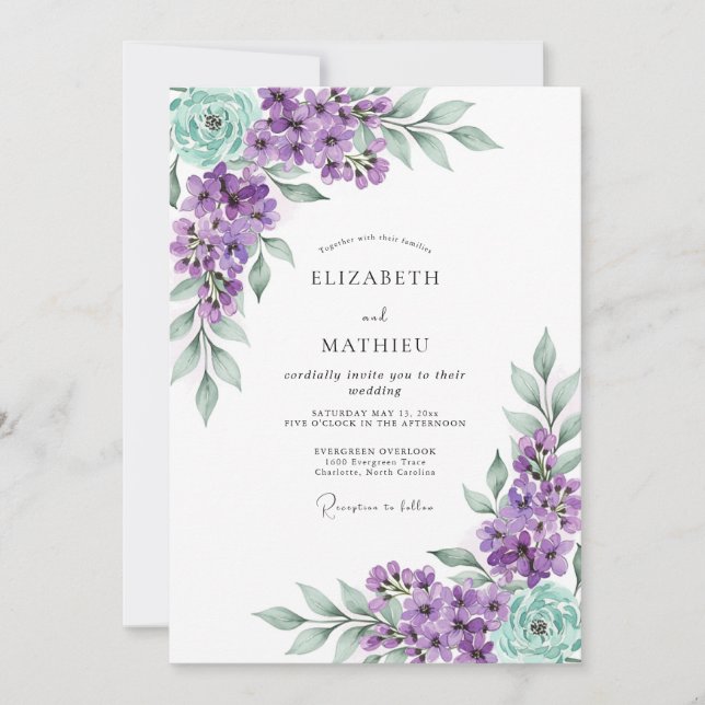 Convite Lavender Mint Lovely Spring Wedding (Frente)