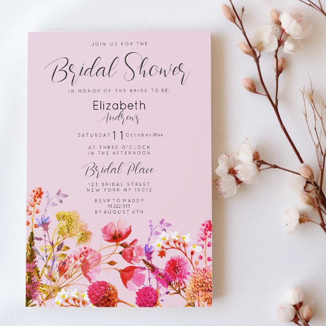 Convite Lavender Orange Pink Yellow Floral Bridal Shower (Lavender Orange Pink Yellow Floral Bridal Shower)
