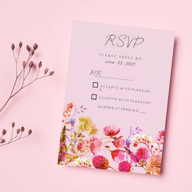 Convite Lavender Orange Pink Yellow Summer Floral RSVP  (Lavender Orange Pink Yellow Summer Floral RSVP )