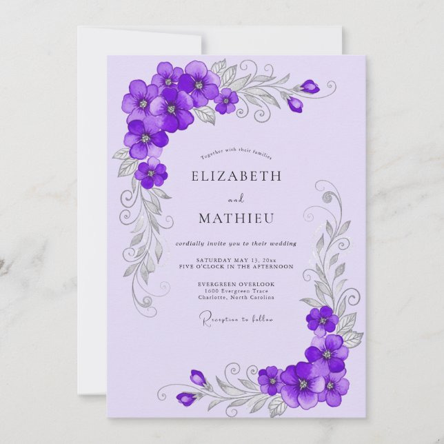 Convite Lavender Ornate Spring Wedding (Frente)