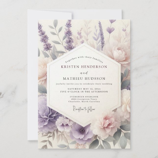 Convite Lavender Painted Meadow Wedding (Frente)