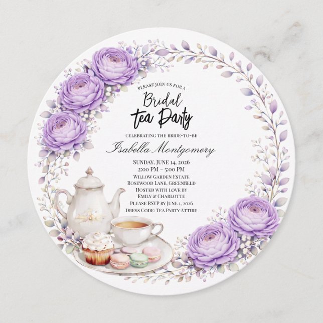 Convite Lavender Palette Tea Party Bridal Shower (Frente)