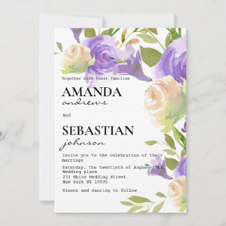 Convite Lavender pink mint green floral botanical wedding 