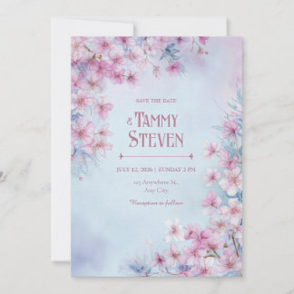 Convite Lavender Pink Watercolor Sakura Border Wedding