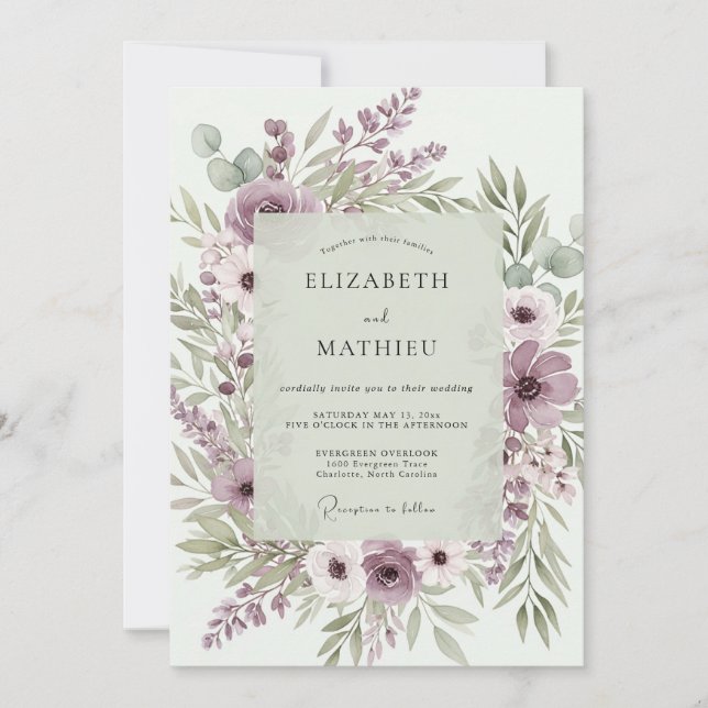 Convite Lavender Poetic Botanical Wedding (Frente)