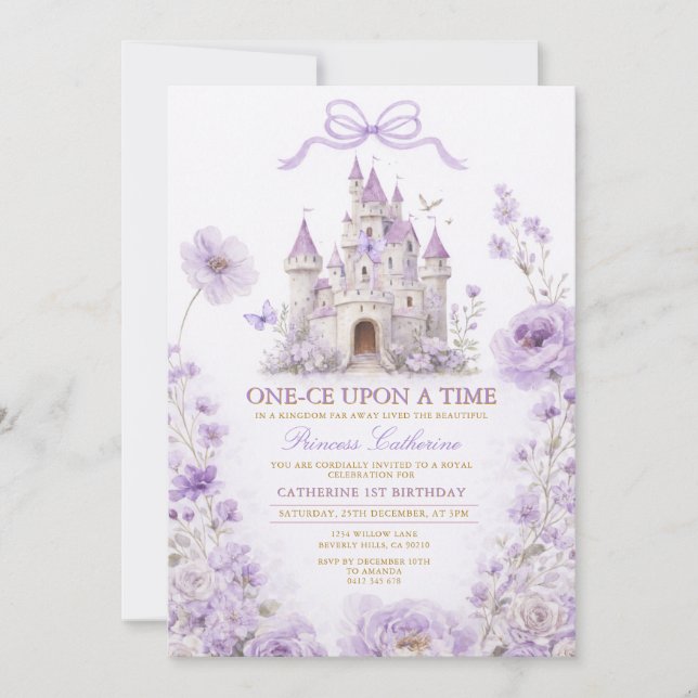 Convite Lavender Princess Castle Birthday Invitation (Frente)