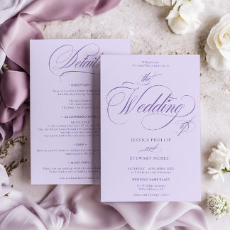 Convite Lavender Purple all in one calligraphy wedding 