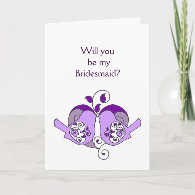 Convite Lavender Purple  Bird Floral Heart Bridesmaid (Frente)