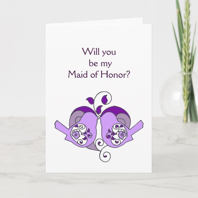 Convite Lavender Purple  Bird Floral Heart Maid of Honor (Frente)