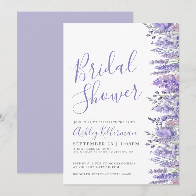 Convite Lavender Purple Floral Bridal Shower (Frente/Verso)