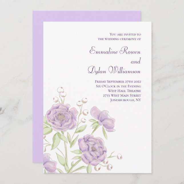Convite Lavender Purple Rose Wedding (Frente/Verso)