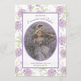 Convite Lavender Purple Rose Wedding Save the Date