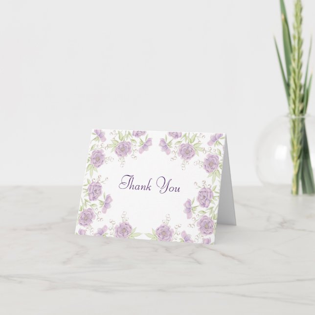 Convite Lavender Purple Rose Wedding Thank You Note Card (Frente)