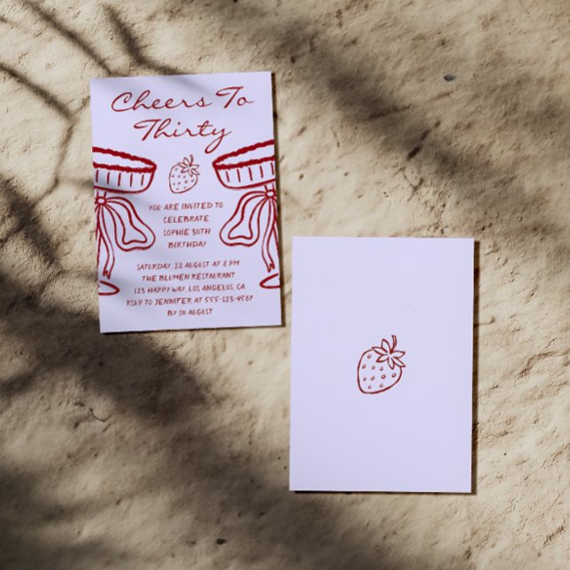 Convite Lavender & Red Cheers to Thirty Vintage Birthday (Criador carregado)