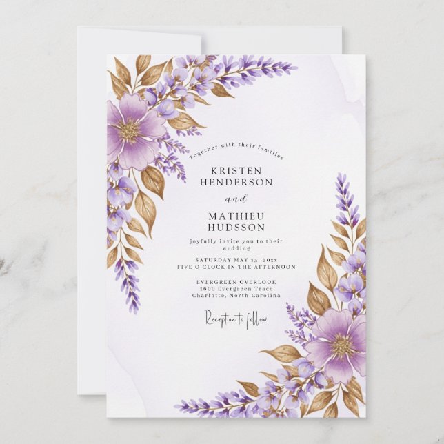 Convite Lavender Refined Botanical Wedding (Frente)