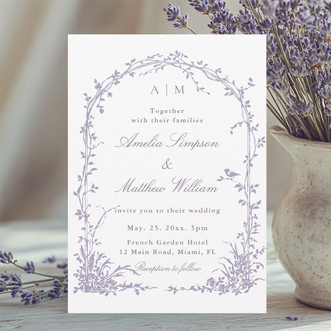 Convite Lavender Romantic Botanical Arch Garden Wedding (Criador carregado)