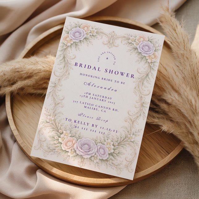 Convite Lavender Rose Baroque Bridal Shower (Criador carregado)